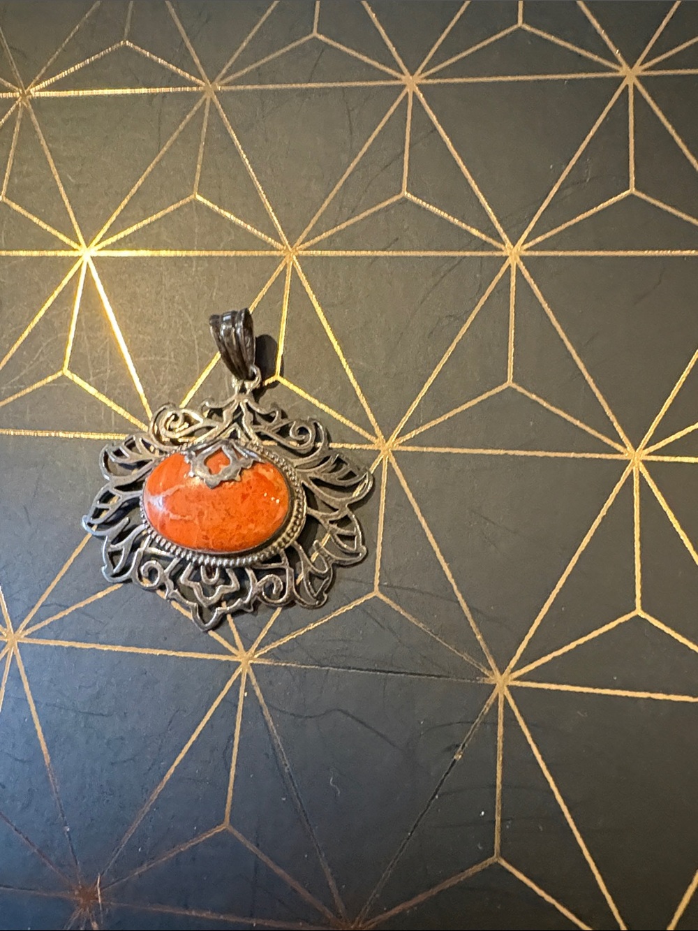 Orange Stone Filigree Pendant Necklace - Women Jewelry